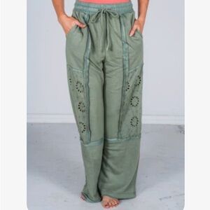 Green Women's Sweat set with Eyelet Detailing